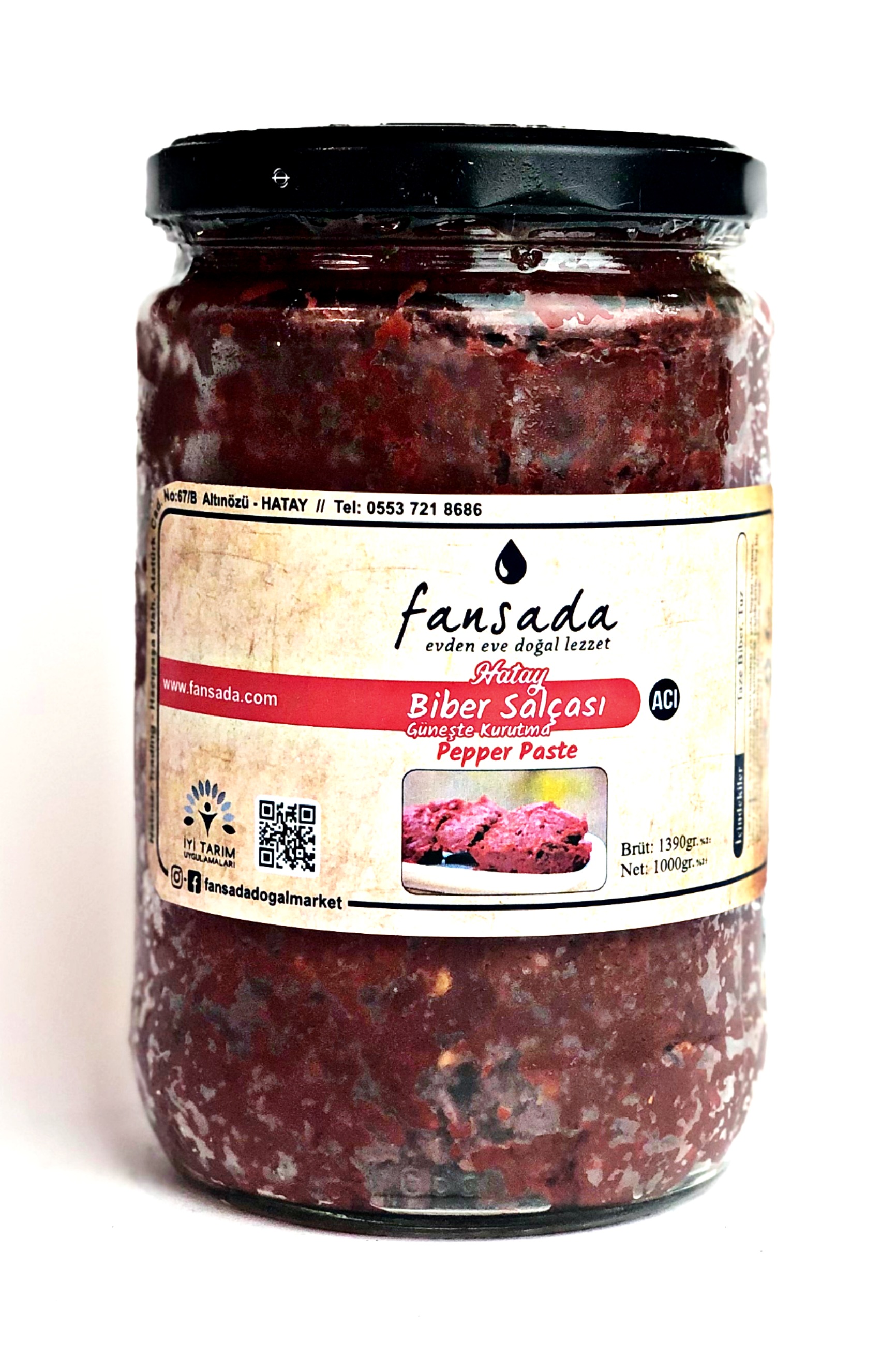 Acı Biber Salçası Güneşte Kurutma Cam kavanoz (Hatay) 1 Kg