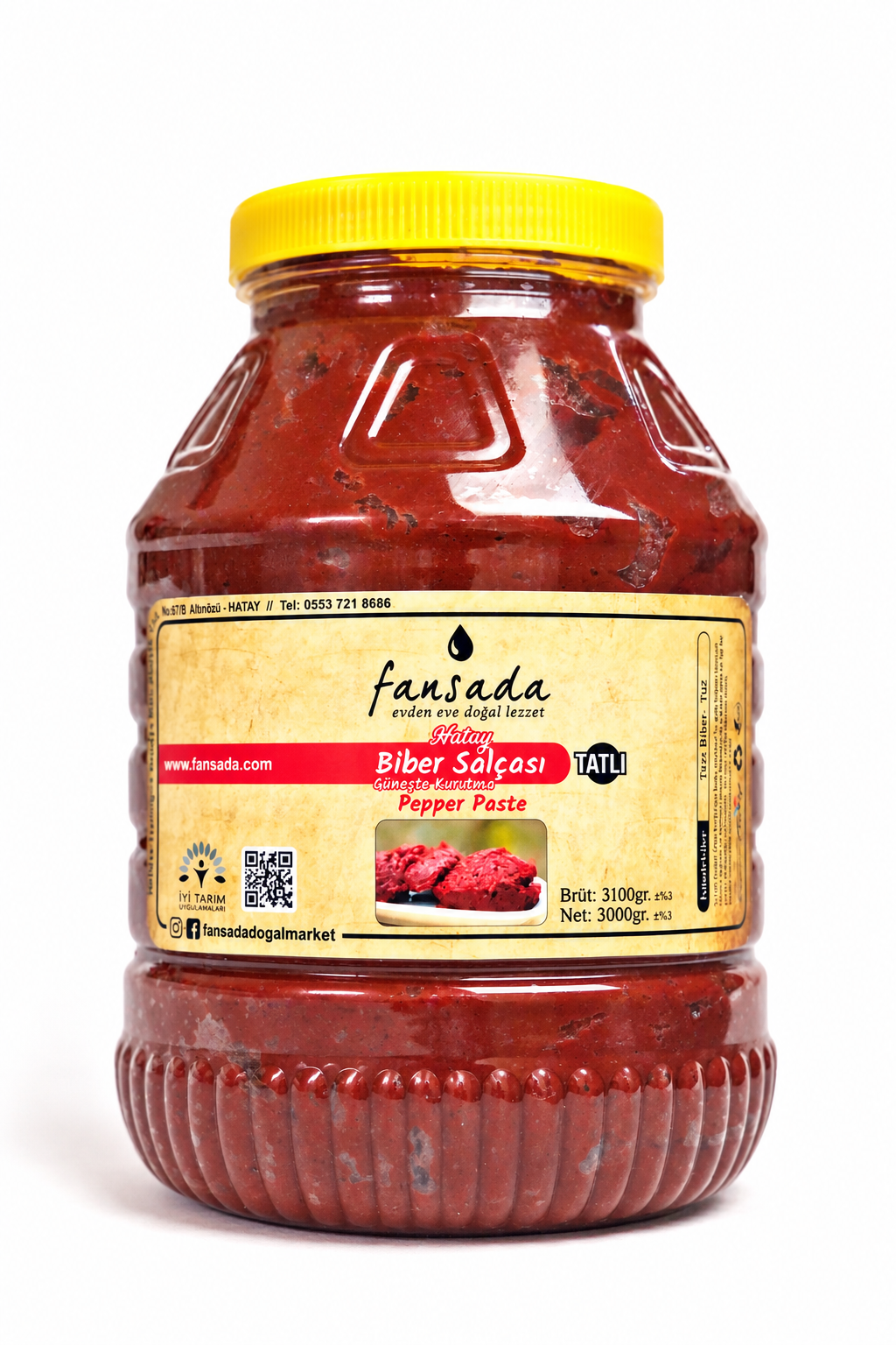 Tatlı Biber Salçası Güneşte Kurutma Plastik Kap (Hatay) 3 Kg