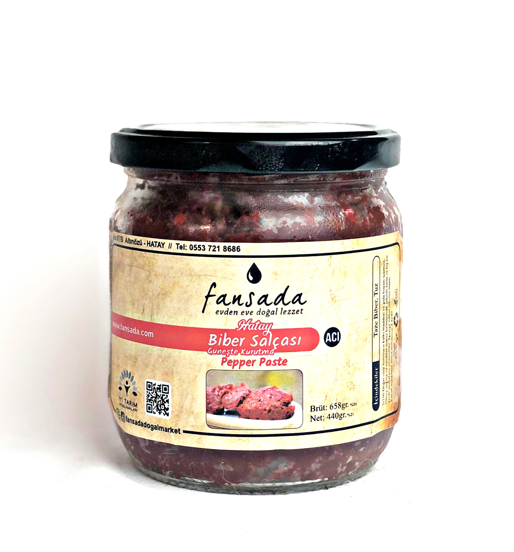 Acı Biber Salçası Güneşte Kurutma Cam kavanoz (Hatay) 440 gr